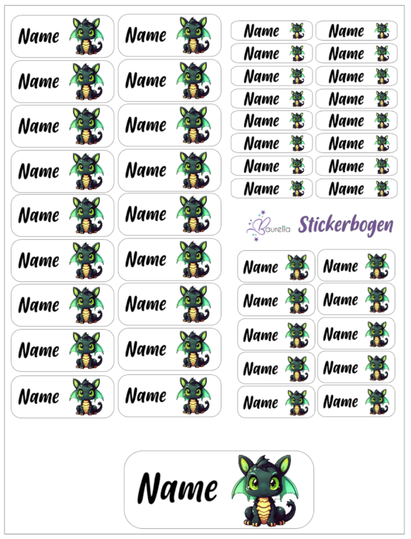Baurelia Stickerset mit Name Drache 17