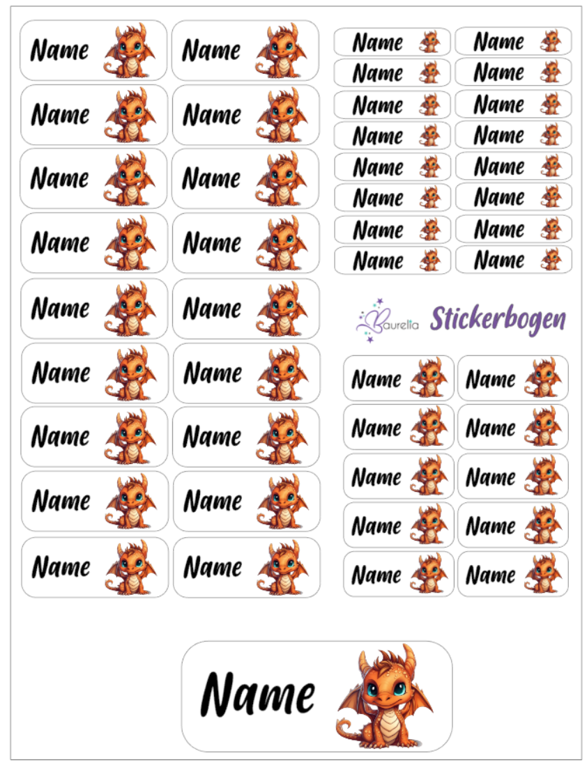 Baurelia Stickerset mit Name Drache 19