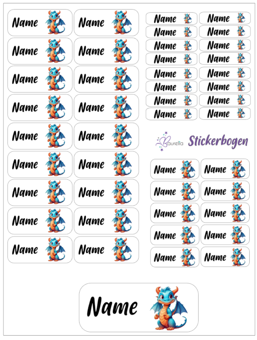 Baurelia Stickerset mit Name Drache 2