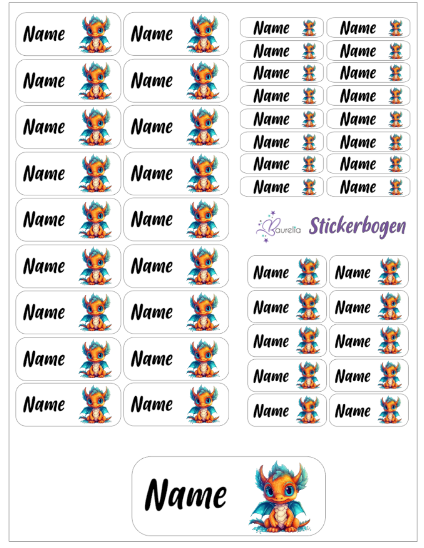 Baurelia Stickerset mit Name Drache 3