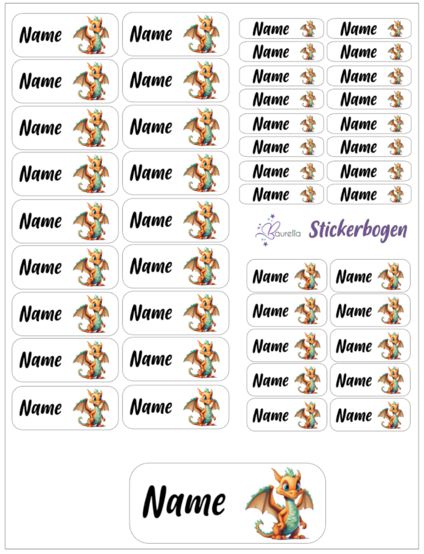 Baurelia Stickerset mit Name Drache 4