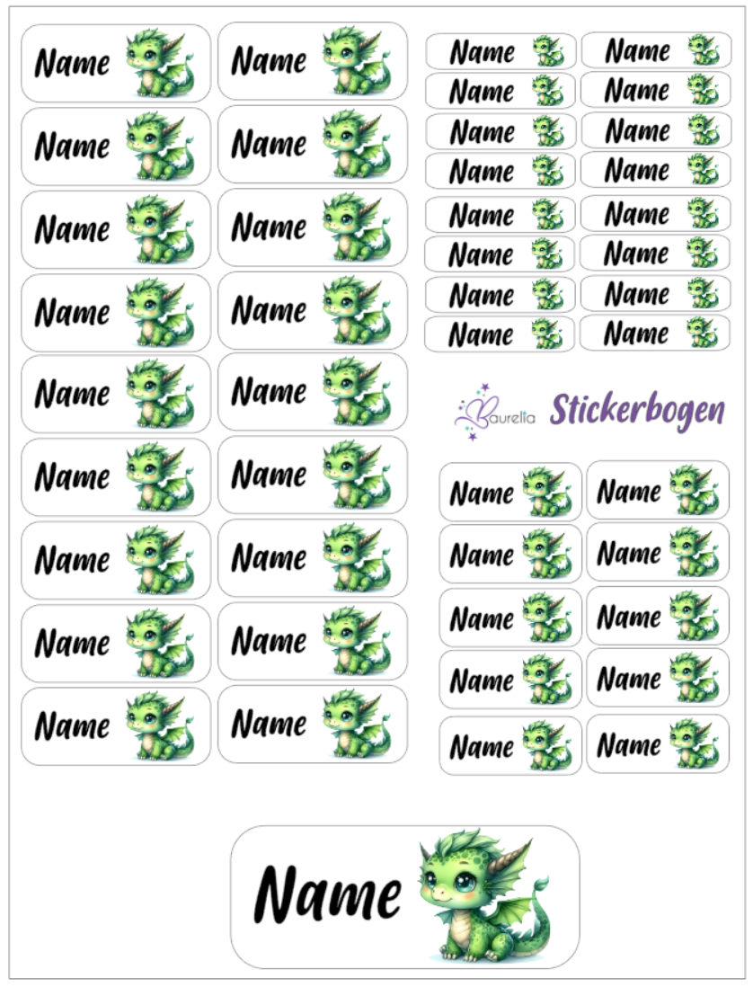 Baurelia Stickerset mit Name Drache 7
