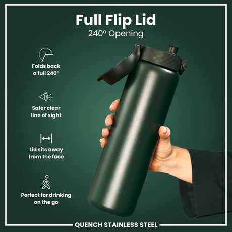 Edelstahl Trinkflasche Ion8 1200ml Dunkelgrün
