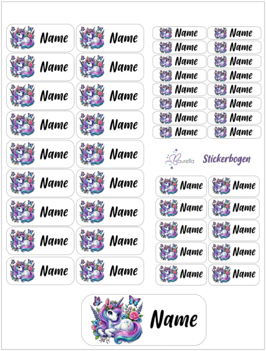 Baurelia Stickerset mit Name Einhorn 16