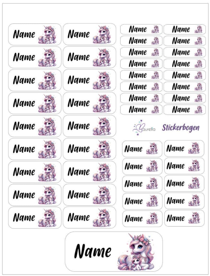 Baurelia Stickerset mit Name Einhorn 17