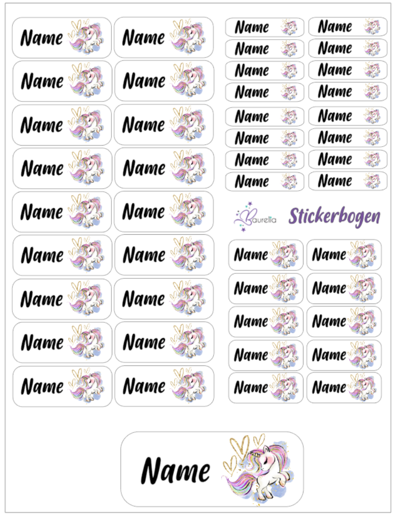 Baurelia Stickerset mit Name Einhorn 19