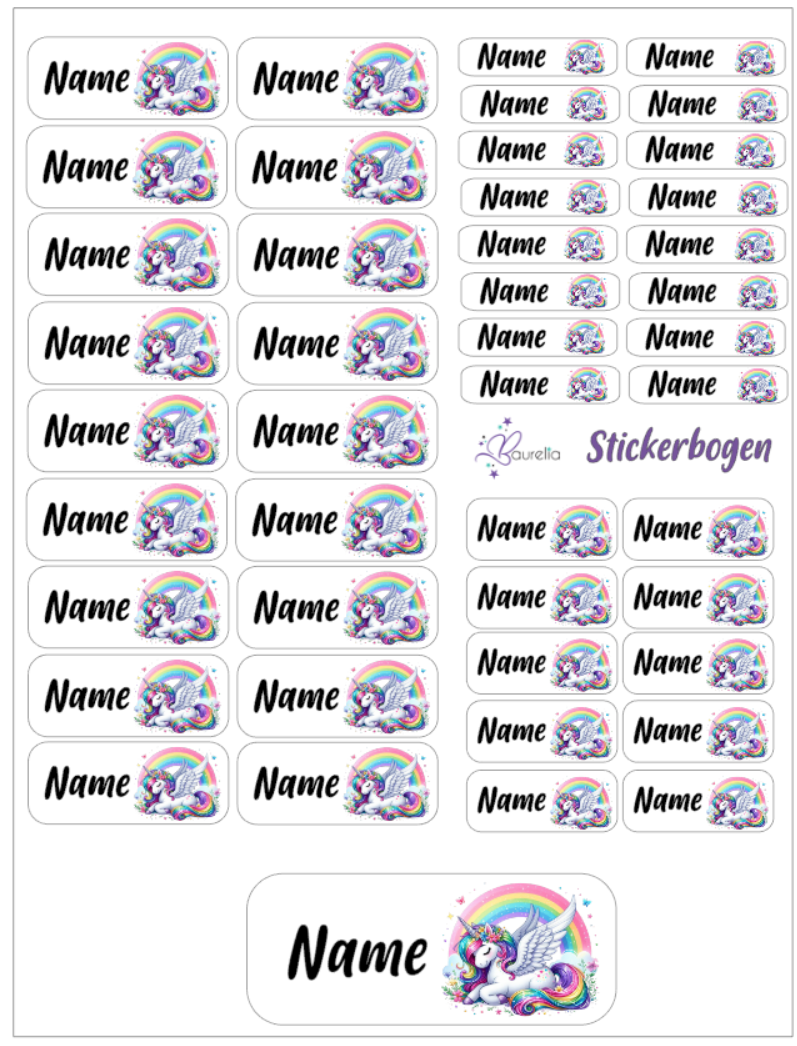 Baurelia Stickerset mit Name Einhorn 22