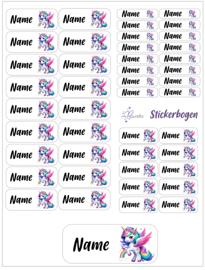 Baurelia Stickerset mit Name Einhorn 23