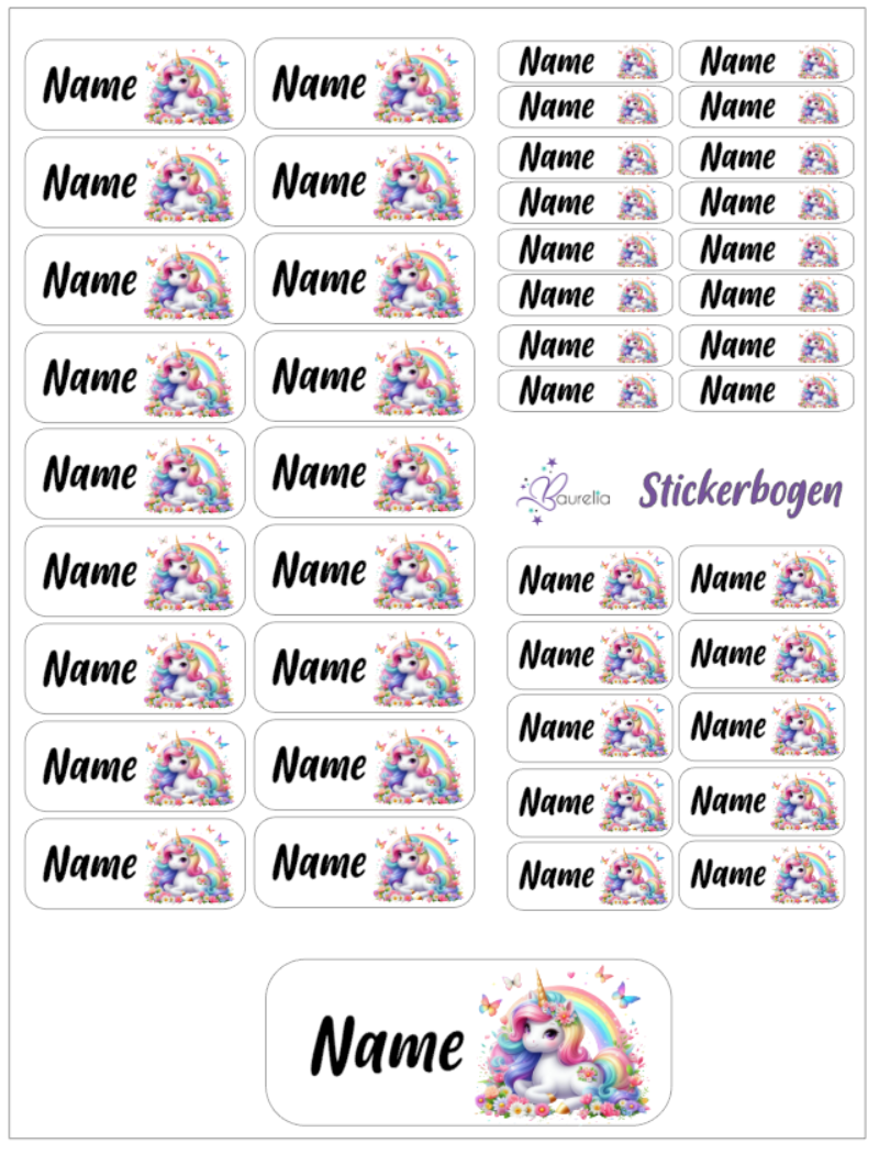 Baurelia Stickerset mit Name Einhorn 24