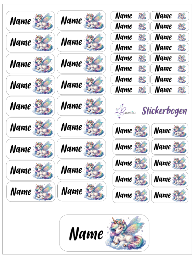 Baurelia Stickerset mit Name Einhorn 28