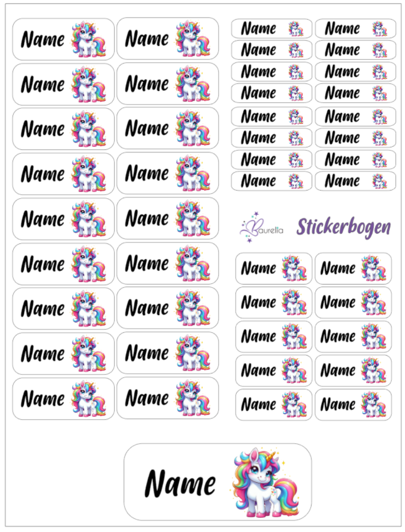 Baurelia Stickerset mit Name Einhorn 31
