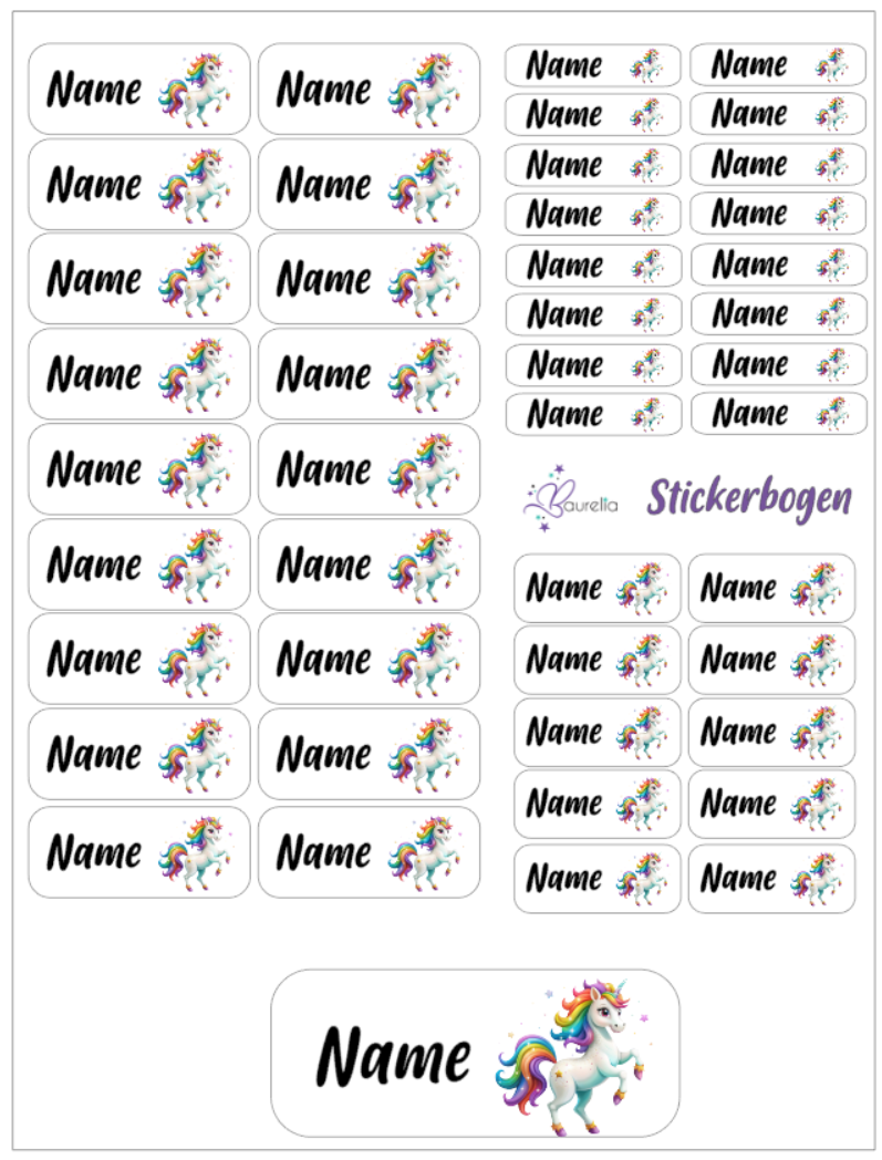 Baurelia Stickerset mit Name Einhorn 32
