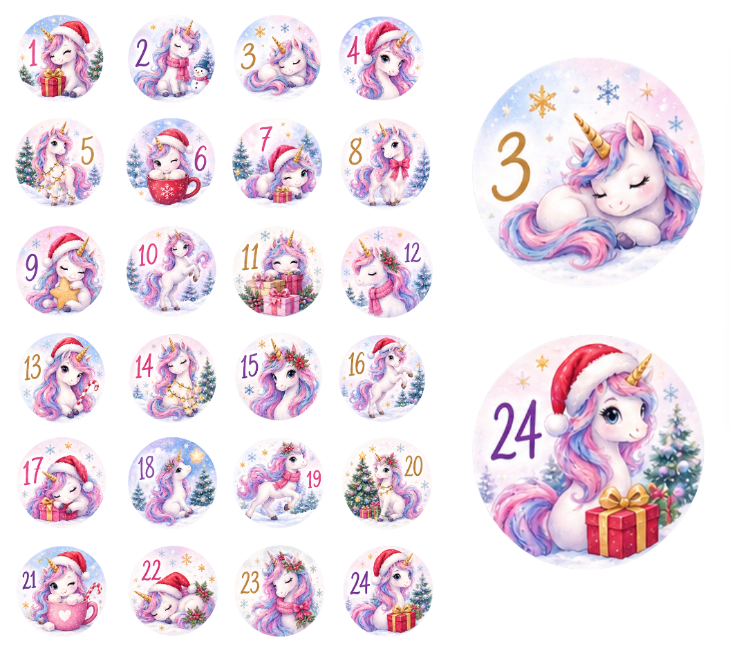 Adventskalender Zahlensticker Einhorn 1