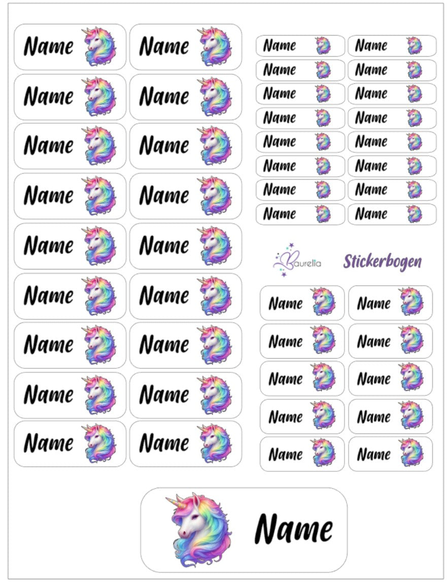 Baurelia Stickerset mit Name Einhorn 12