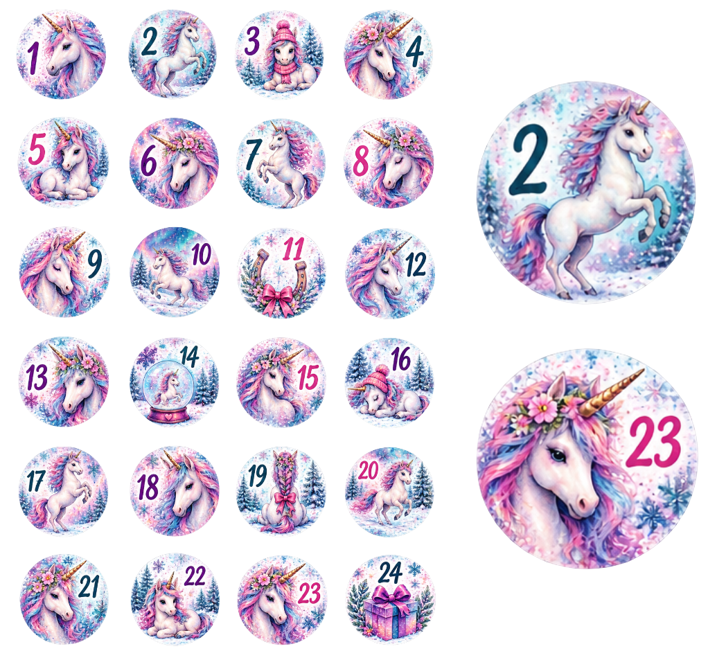 Adventskalender Zahlensticker Einhorn 2