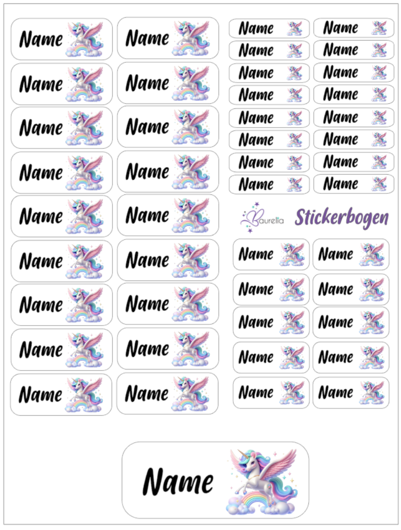 Baurelia Stickerset mit Name Einhorn 3