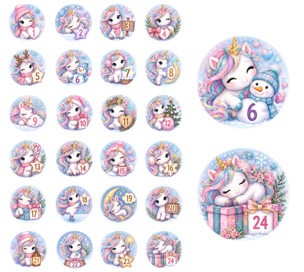 Adventskalender Zahlensticker Einhorn 3