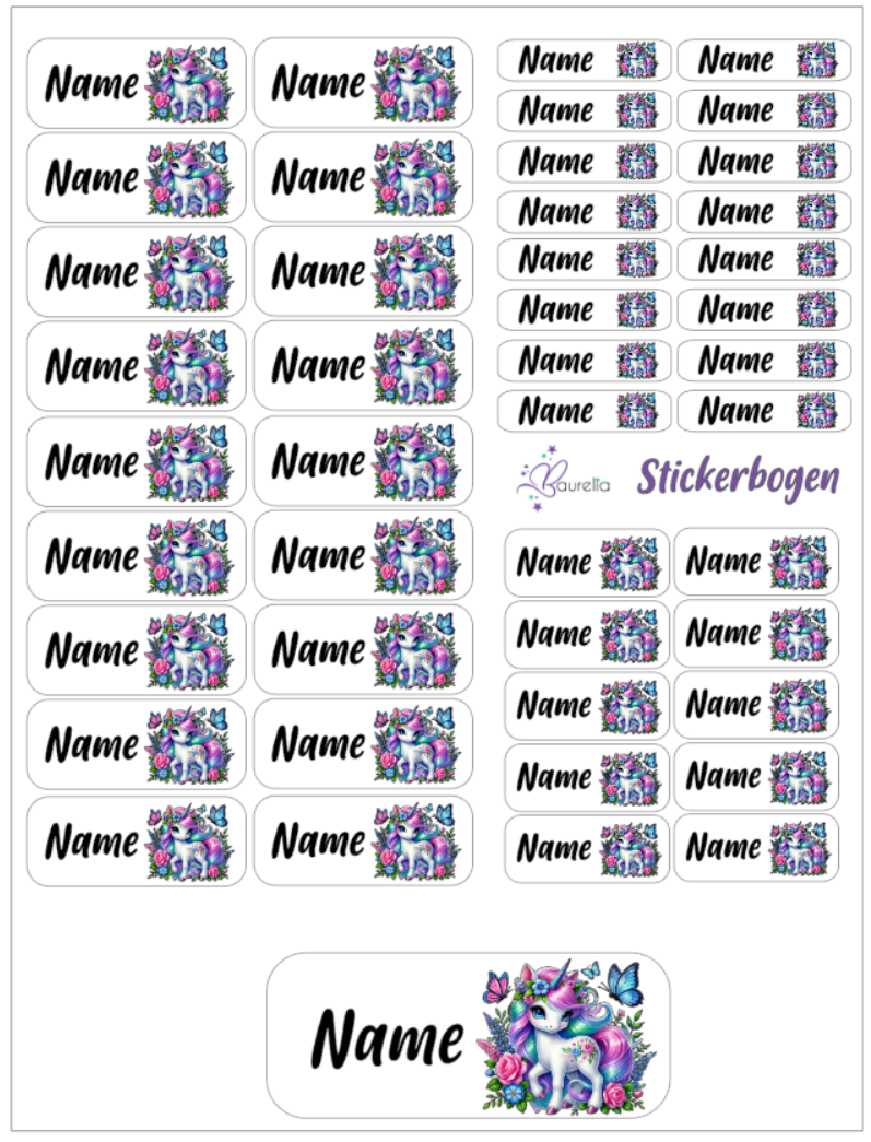 Baurelia Stickerset mit Name Einhorn 4