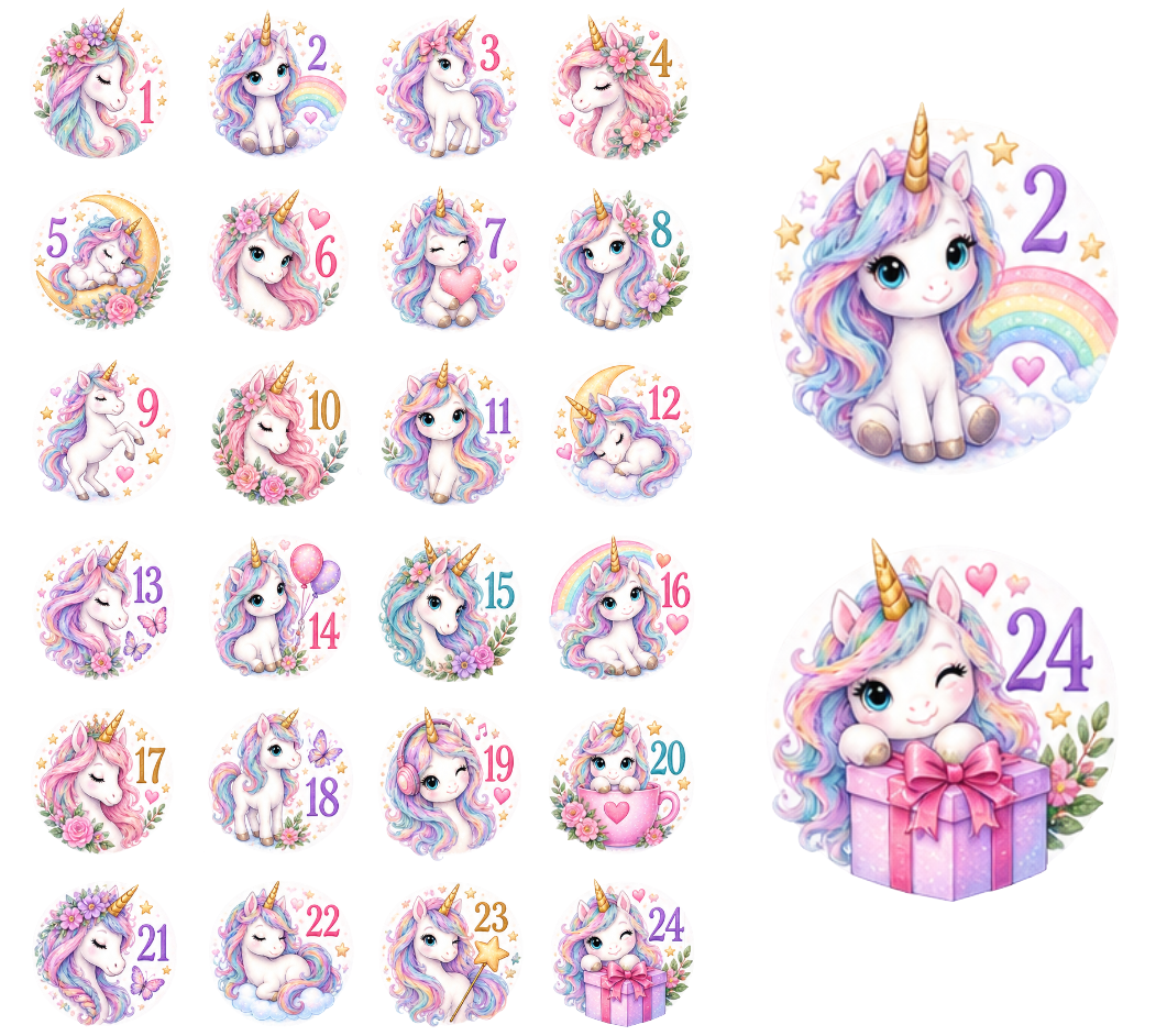 Adventskalender Zahlensticker Einhorn 4
