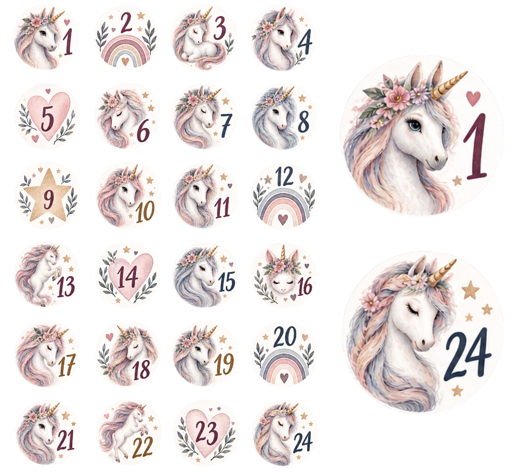 Adventskalender Zahlensticker Einhorn 5