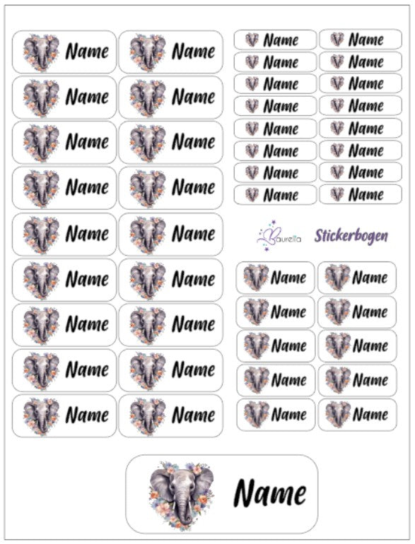 Baurelia Stickerset mit Name Elefant 10