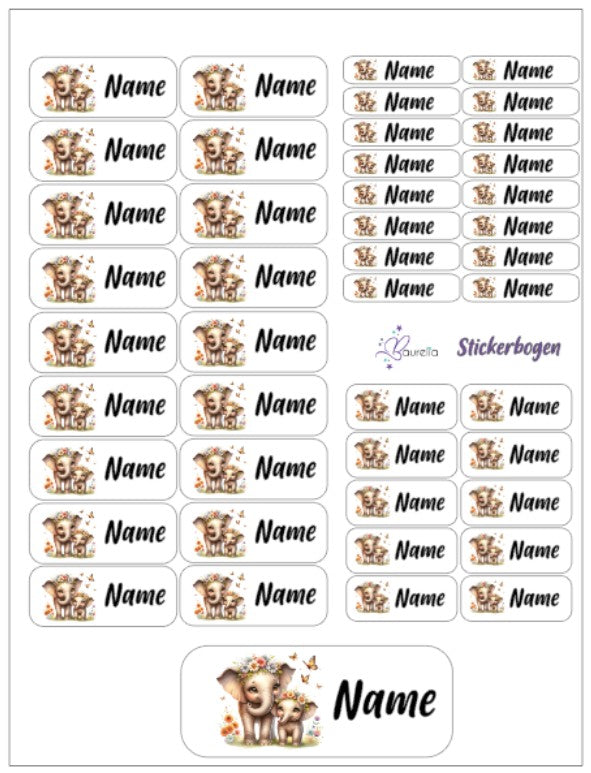 Baurelia Stickerset mit Name Elefant 11