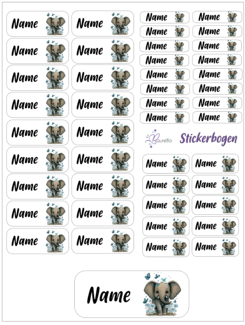 Baurelia Stickerset mit Name Elefant 12