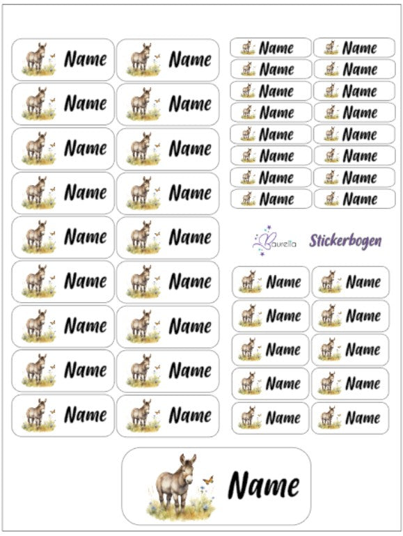Baurelia Stickerset mit Name Esel 2