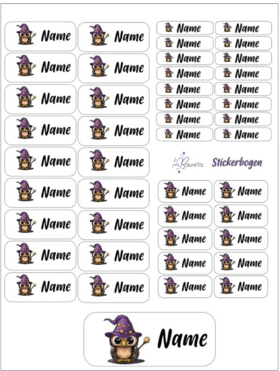 Baurelia Stickerset mit Name Eule 4