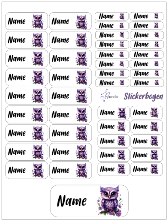 Baurelia Stickerset mit Name Eule 5