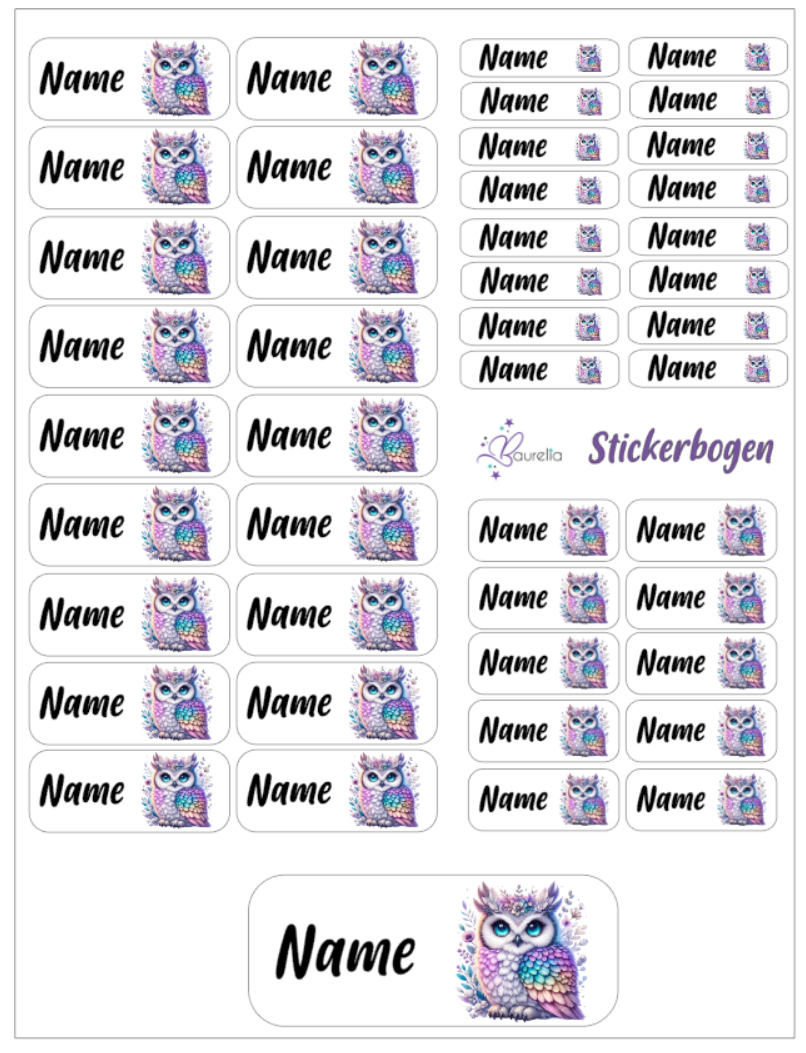 Baurelia Stickerset mit Name Eule 11