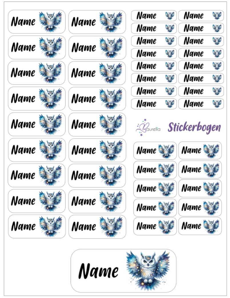 Baurelia Stickerset mit Name Eule 12