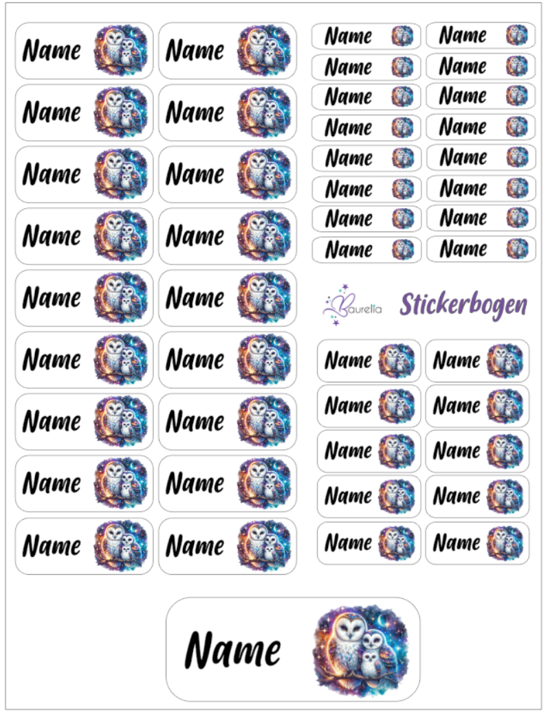 Baurelia Stickerset mit Name Eule 13
