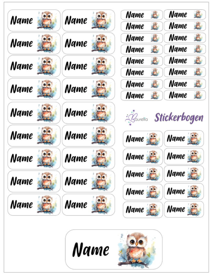 Baurelia Stickerset mit Name Eule 16
