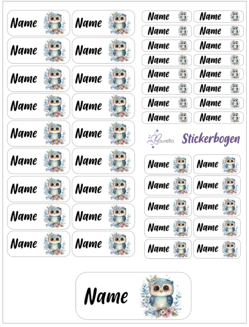 Baurelia Stickerset mit Name Eule 7