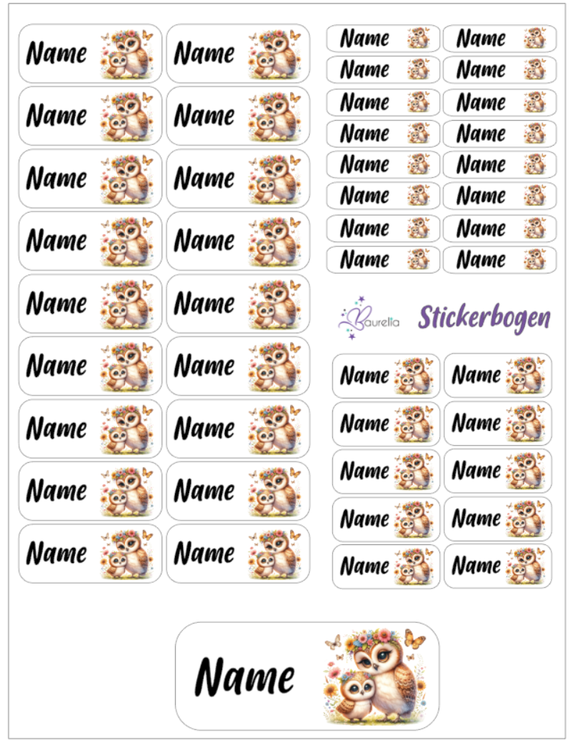 Baurelia Stickerset mit Name Eule 8