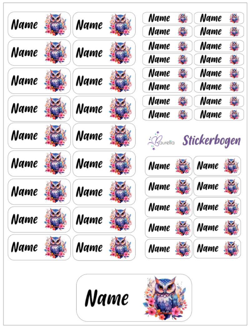 Baurelia Stickerset mit Name Eule 9