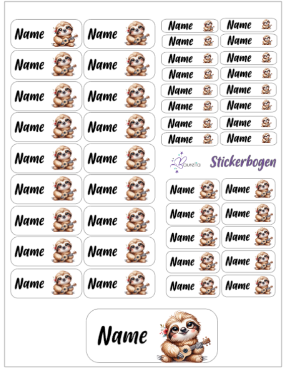 Baurelia Stickerset mit Name Faultier 5