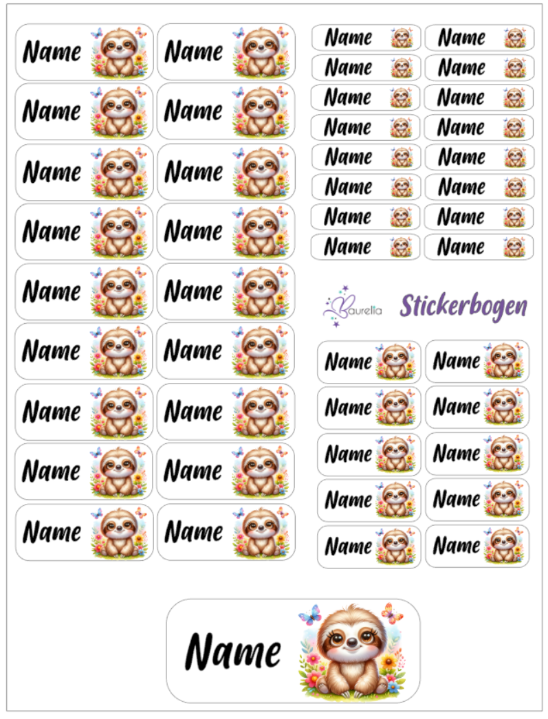 Baurelia Stickerset mit Name Faultier 11