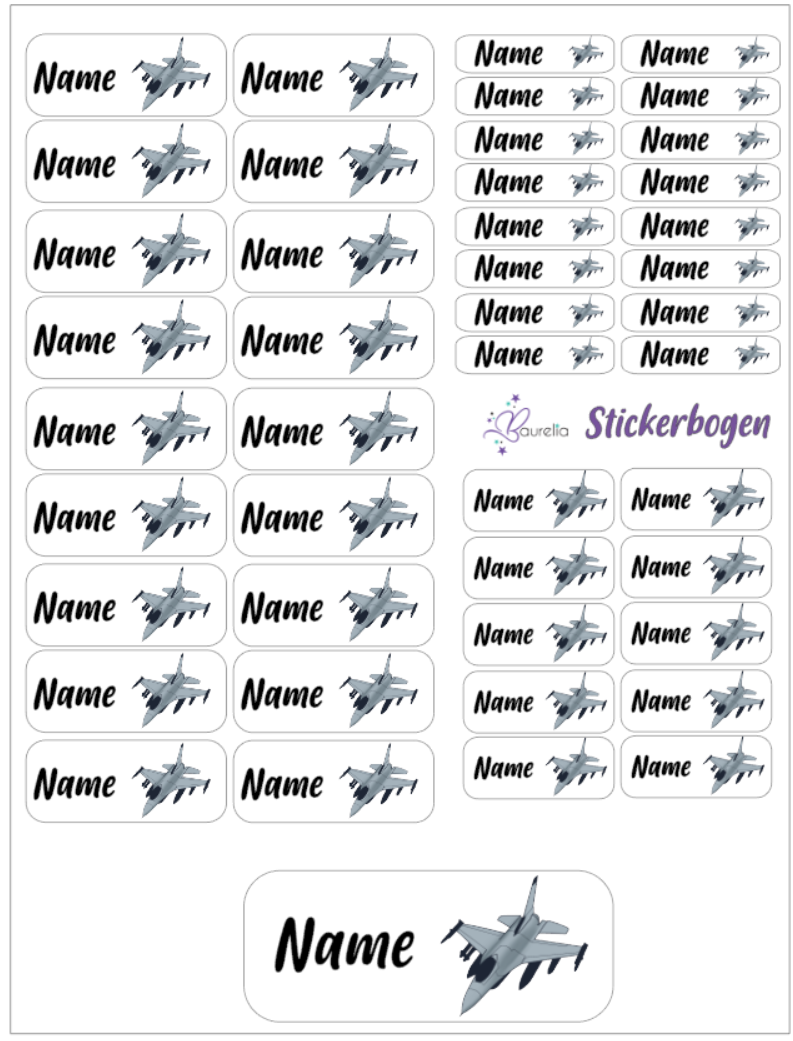 Baurelia Stickerset mit Name Flugzeug 2