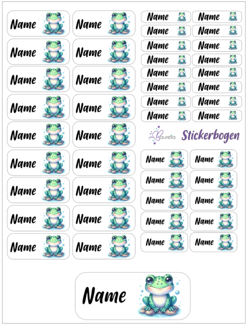 Baurelia Stickerset mit Name Frosch 1