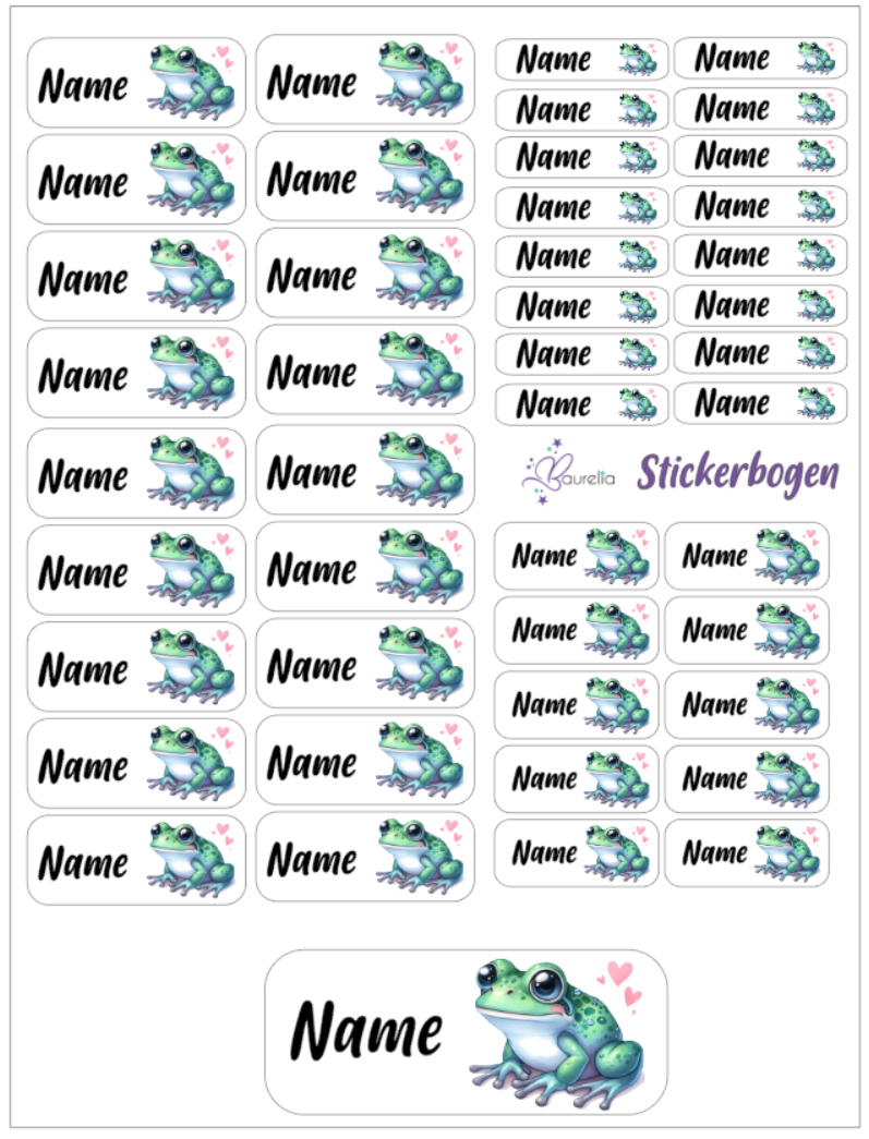 Baurelia Stickerset mit Name Frosch 2
