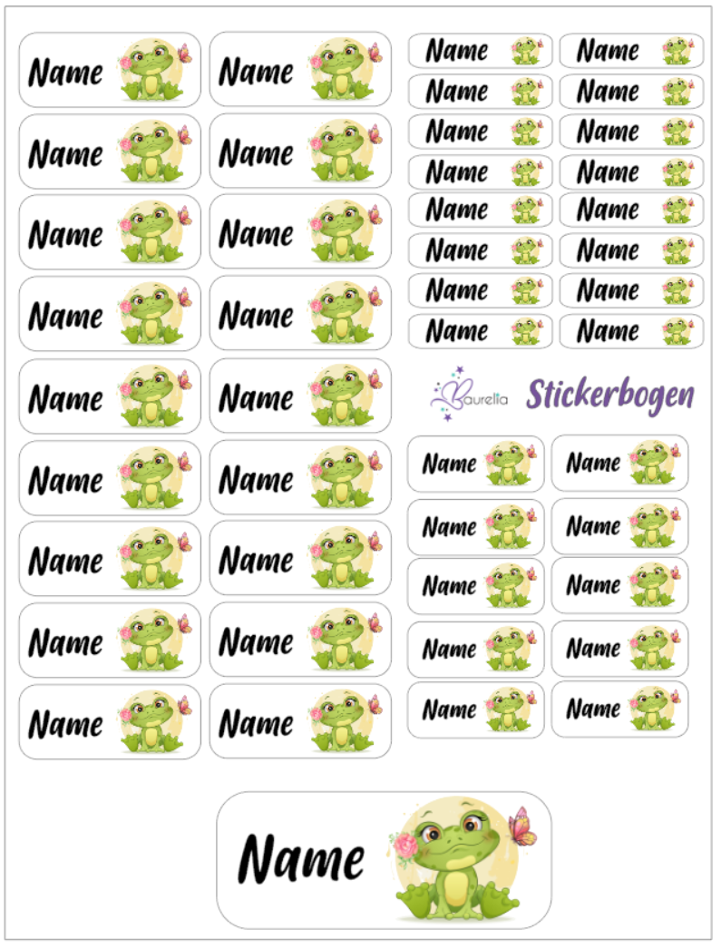 Baurelia Stickerset mit Name Frosch 3