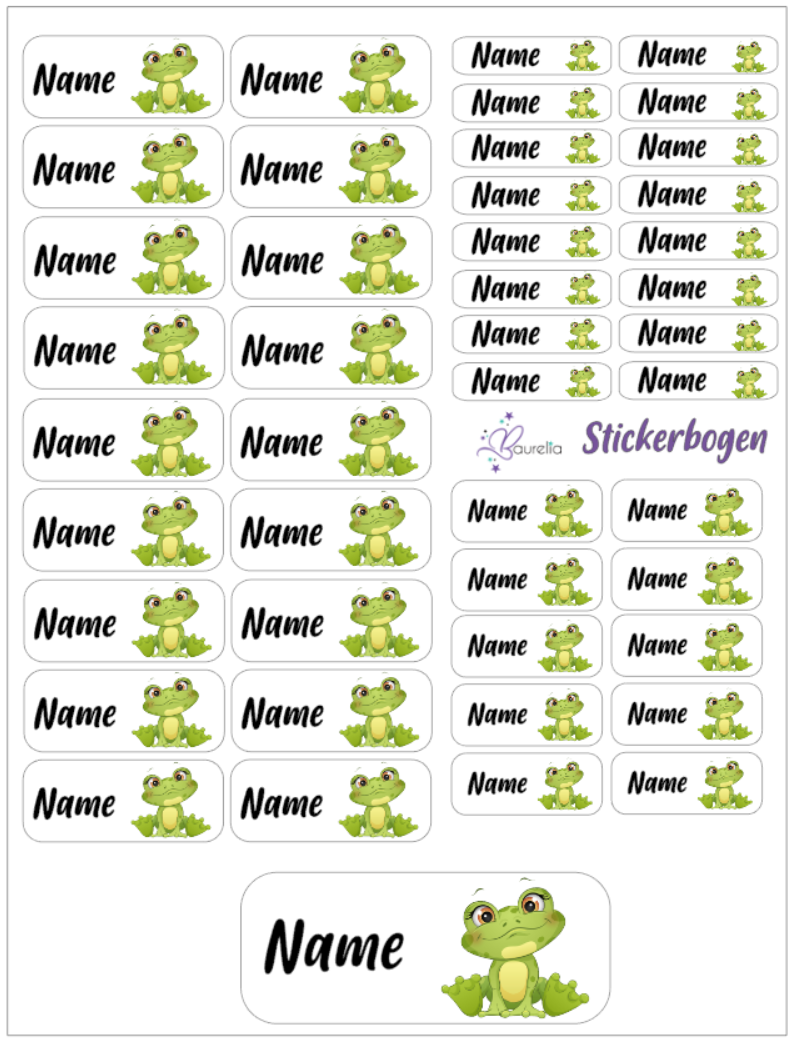Baurelia Stickerset mit Name Frosch 4