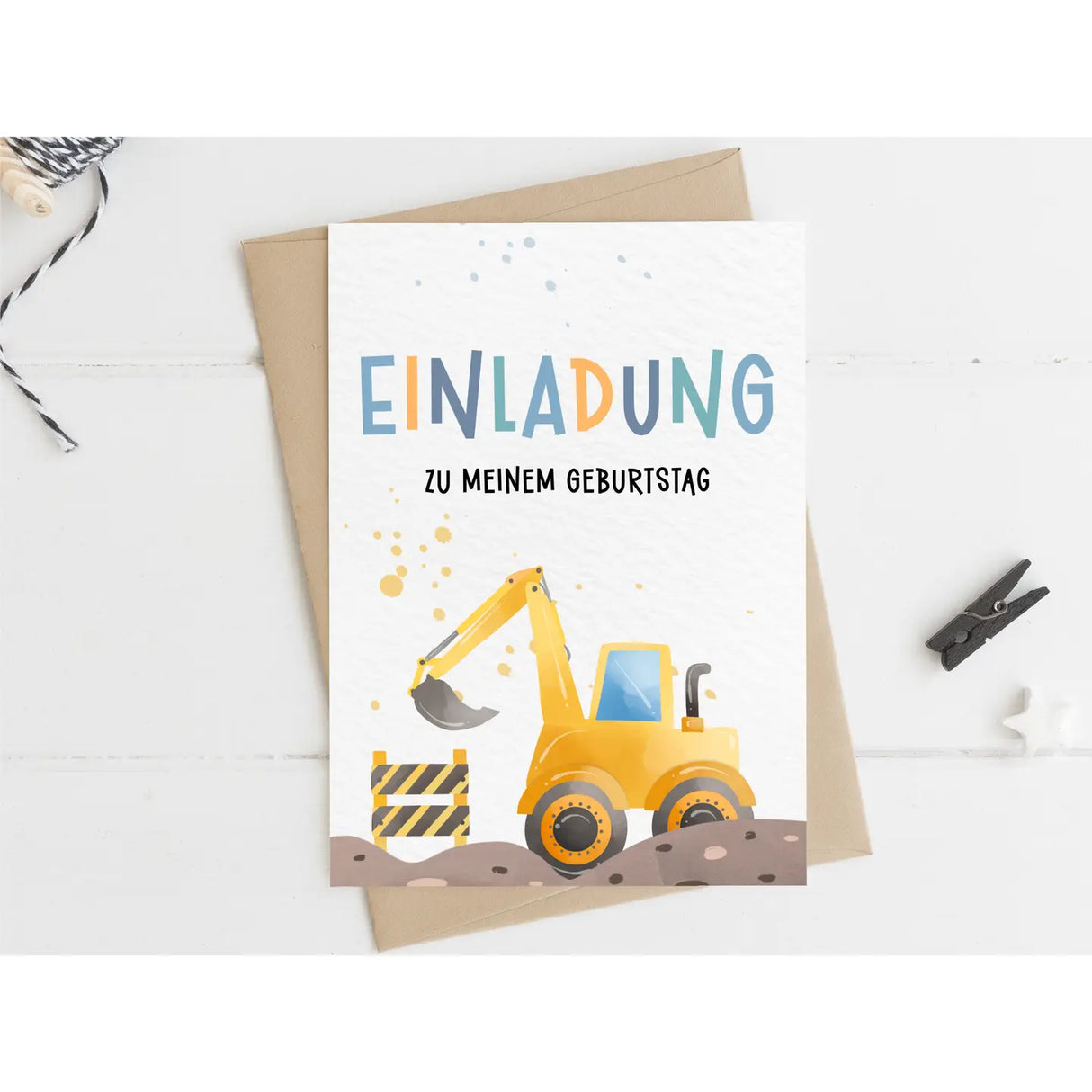 Einladungskarte Kindergeburtstag Baustelle