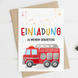 Einladungskarte Kindergeburtstag Feuerwehrauto