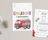 Einladungskarte Kindergeburtstag Feuerwehrauto