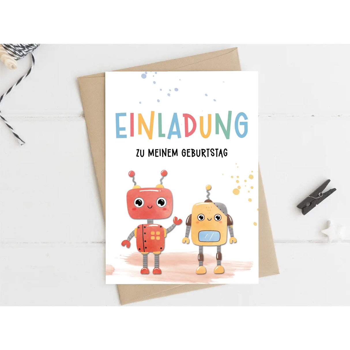 Einladungskarte Kindergeburtstag Roboter