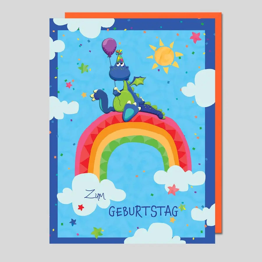 Geburtstagskarte Drache Regenbogen