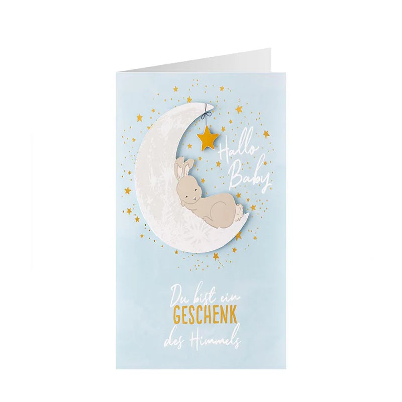 Geburtskarte Baby Hase auf Mond